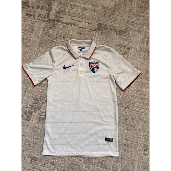 Nike US Soccer Polo Shirt Dri-Fit Authentic 2014 White Red - Picture 1 of 12